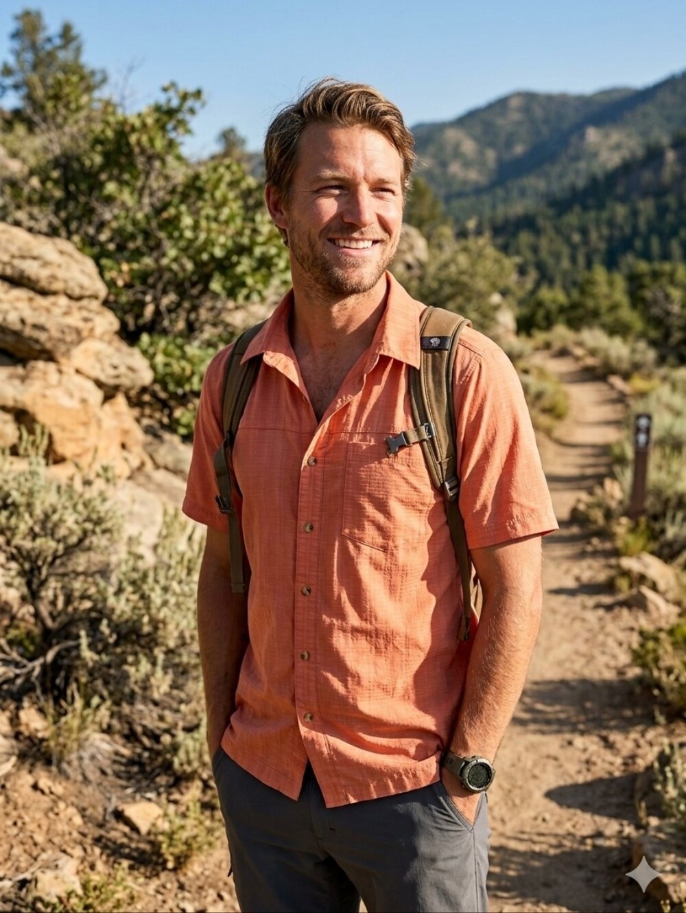 Men's short-sleeve outdoor trail button-down shirt